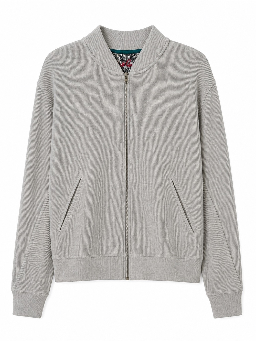 Robert Graham Light Gray Zip-Up Bomber Sweater waffle knit
